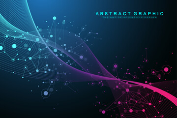 Digits abstract background with connected line and dots, wave flow. Digital neural networks. Network and connection background for your presentation. Graphic polygonal background. Vector illustration