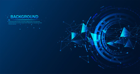 Abstract futuristic-The technology of molecules with polygonal shapes on a dark blue background. Illustration of Vector design digital technology concept.	
