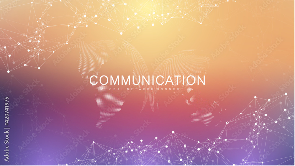Poster Global network connection. Social network communication in the global business. World map point and line composition concept. Vector illustration.