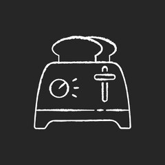 Toaster chalk white icon on black background. Home electric utensil. Toast maker. Small kitchen appliance. Modern technology for cooking. Breakfast food. Isolated vector chalkboard illustration
