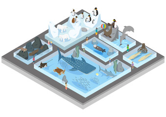 水族館の館内マップのようなアイソメイラスト © ribitts