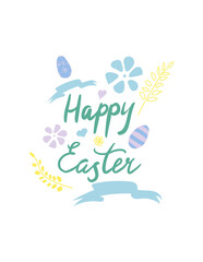 Vector lettering. Happy easter. Handwritten text with small colored details on white background. EPS 10.