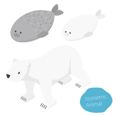 ホッキョクグマ・ゴマフアザラシの親子のアイソメイラスト