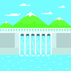 Vector illustration of water energy. Alternate and environmental friendly bioenergy. Green energy and ecology friendly technology.