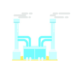 Vector illustration of an eco factory. Alternative and environmental friendly industries and factories. Green energy and ecology friendly technology.