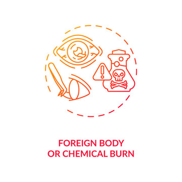 Foreign body or chemical burn concept icon. Emergency eye exam reasons. Superficial damage to cornea and eyeball idea thin line illustration. Vector isolated outline RGB color drawing