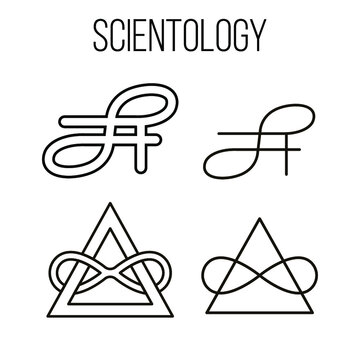 Vector illustrations set of scientology signs and attributes on white background. 