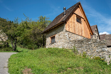 Fototapeta premium Ancient landscapes of Carnia. Stables and hay depots Orias.