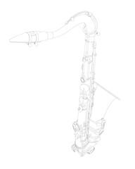 Fototapeta na wymiar Outline detailed saxophone isolated on white background. Vector illustration