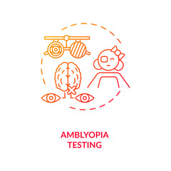 Amblyopia testing concept icon. Eye screening for children. Most common cause of children vision loss troubles idea thin line illustration. Vector isolated outline RGB color drawing