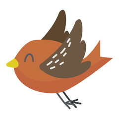 Cute vector bird isolated on white bakground, Happy fat bird flying. For scrapbooking, icon, printable, sublimation