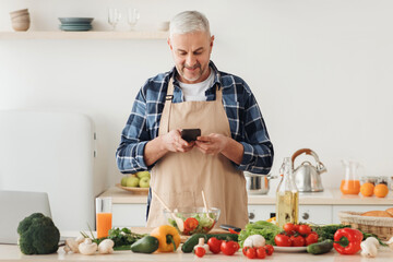 Online chat, dinner invitation, recipe app and technology at home during covid