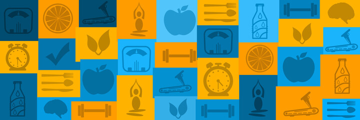Health Symbols Background Blue Orange Grid Horizontal
