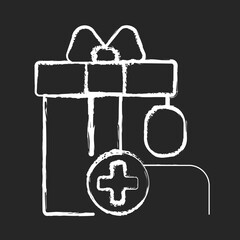 Purchase bonus for registering on website or application chalk white icon on black background. Purchase discounts and cash back. Gift for buying of things. Isolated vector chalkboard illustration