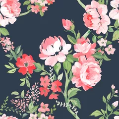 Tuinposter Mooi naadloos patroon met handgetekende aquarel zomer roze zachte bloemen. Voorraad bloemen illustratie. © zenina