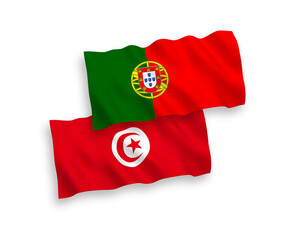 Flags of Portugal and Republic of Tunisia on a white background