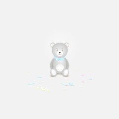 grey teddy bear with bow on white isolated background