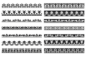 Set of decorative floral seamless ornamental border - Vector modular