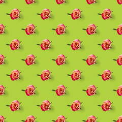 rosebud seamless pattern. head of rose bloom isolated on green pattern, pop art