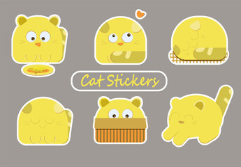 Cat stickers, flyers, paper, stickers, typography, glue, set.