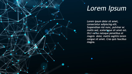 Network connection structure. Abstract background with moving dots and lines. Futuristic illustration. Digital technology design. 3d rendering.