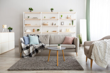 Modern apartment in Scandinavian simple style and trendy design in morning