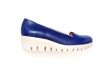 Comfortable beautiful blue shoes isolated on white background