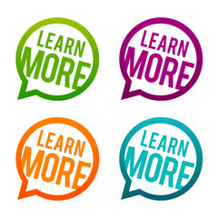 Learn more round buttons on white background.