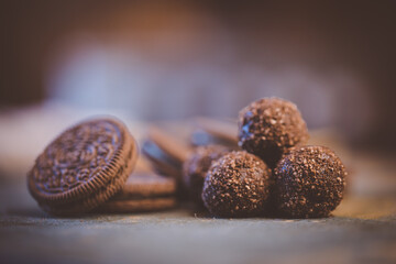 Close up image of chocolate truffles in a restaurant