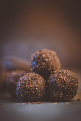 Close up image of chocolate truffles in a restaurant