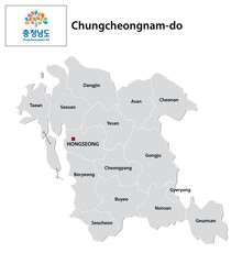 administrative vector map of the South Korean province of South Chungcheong with flag 