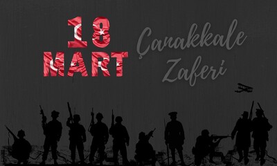 18 Mart Çanakkale zaferi kutlu olsun. Translation: 18 March, Canakkale Victory Day. Turkey celebration card.