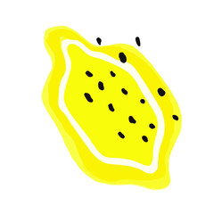 vector trendy bright juicy color illustration of hand drawn lemon isolated on white background. can be used as an advertisement for fruits, fruit juices, for various types of printing, design elements