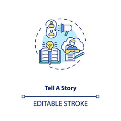 Tell story concept icon. Leader speaking motivational information idea thin line illustration. Coaching talking to audience. Vector isolated outline RGB color drawing. Editable stroke
