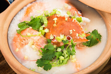 Chinese cuisine:a casserole Chaoshan seafood porridge.seafood porridge