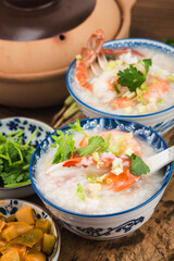 Chinese cuisine:a casserole Chaoshan seafood porridge.seafood porridge
