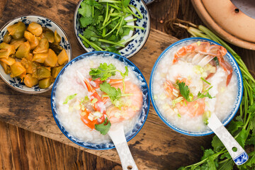 Chinese cuisine:a casserole Chaoshan seafood porridge.seafood porridge