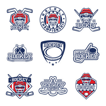 Set of Hockey club emblem. Hockey badge logo, Hockey team game club elements, Vector Logo Illustration Fit to championship or team