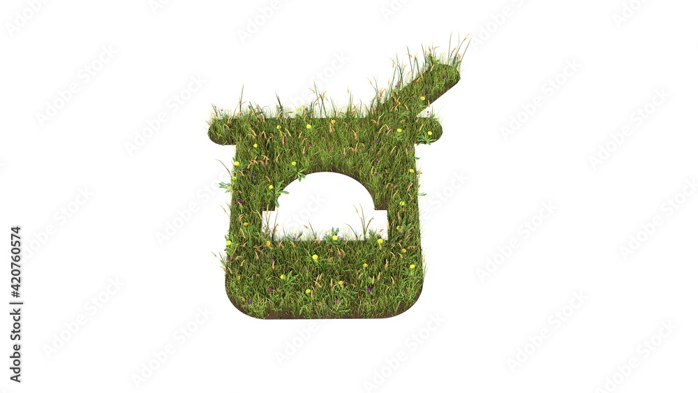 Sticker 3d rendered grass field of symbol of yogurt isolated on white background