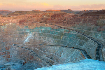 view from above of an open-pit copper mine