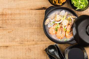 Chinese cuisine:a casserole Chaoshan seafood porridge.seafood porridge