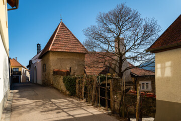 Small street Weissenkirchen Wachau Austria on a sunny day in winter