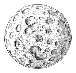 Planet or Planetary Moon Full of Impact Craters.Hand Drawing and Illustration