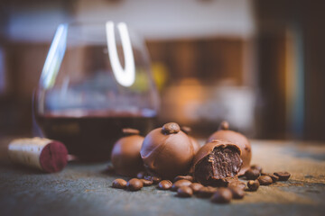 Close up image of chocolate truffles in a restaurant