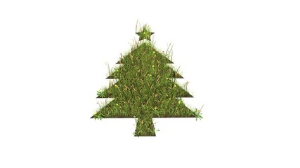 3d rendered grass field of symbol of Christmas tree isolated on white background