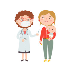 Mom brought a child for vaccination. Vector illustration. Isolated