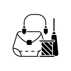 Fototapeta premium Leather accessories repair black linear icon. Handbag fixing. Bag manual production. Clothing alteration and repair services. Outline symbol on white space. Vector isolated illustration