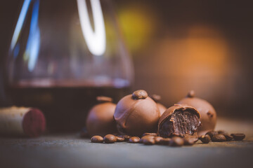 Obraz na płótnie Canvas Close up image of chocolate truffles in a restaurant