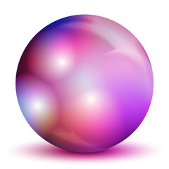 Glass colorful ball or precious pearl. Glossy realistic ball, 3D abstract vector illustration highlighted on a white background. Big metal bubble with shadow