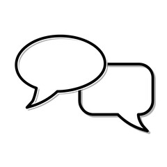 Fototapeta premium Chatting icon. Human talking with talk bubble. Black stroke isolated on white background. Vector eps10